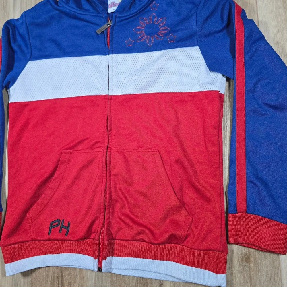 Vintage Philippines Pride Pilipinas Color Block 3 Panel Mesh Full Zip Hoodie S/M